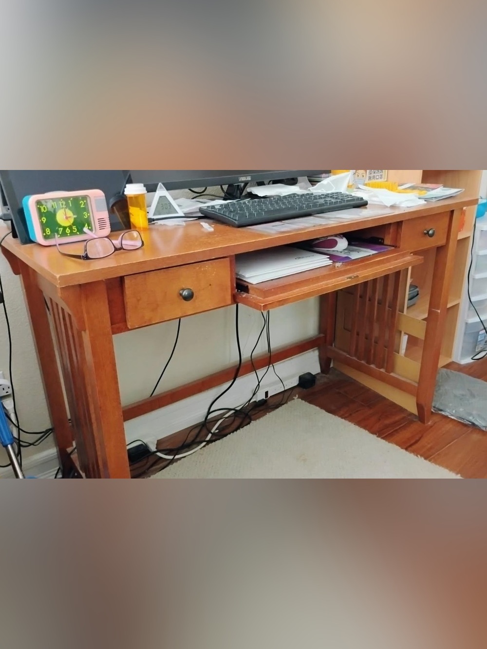 Wood Home Office Desk with Pull-Out Keyboard Tray - Brown